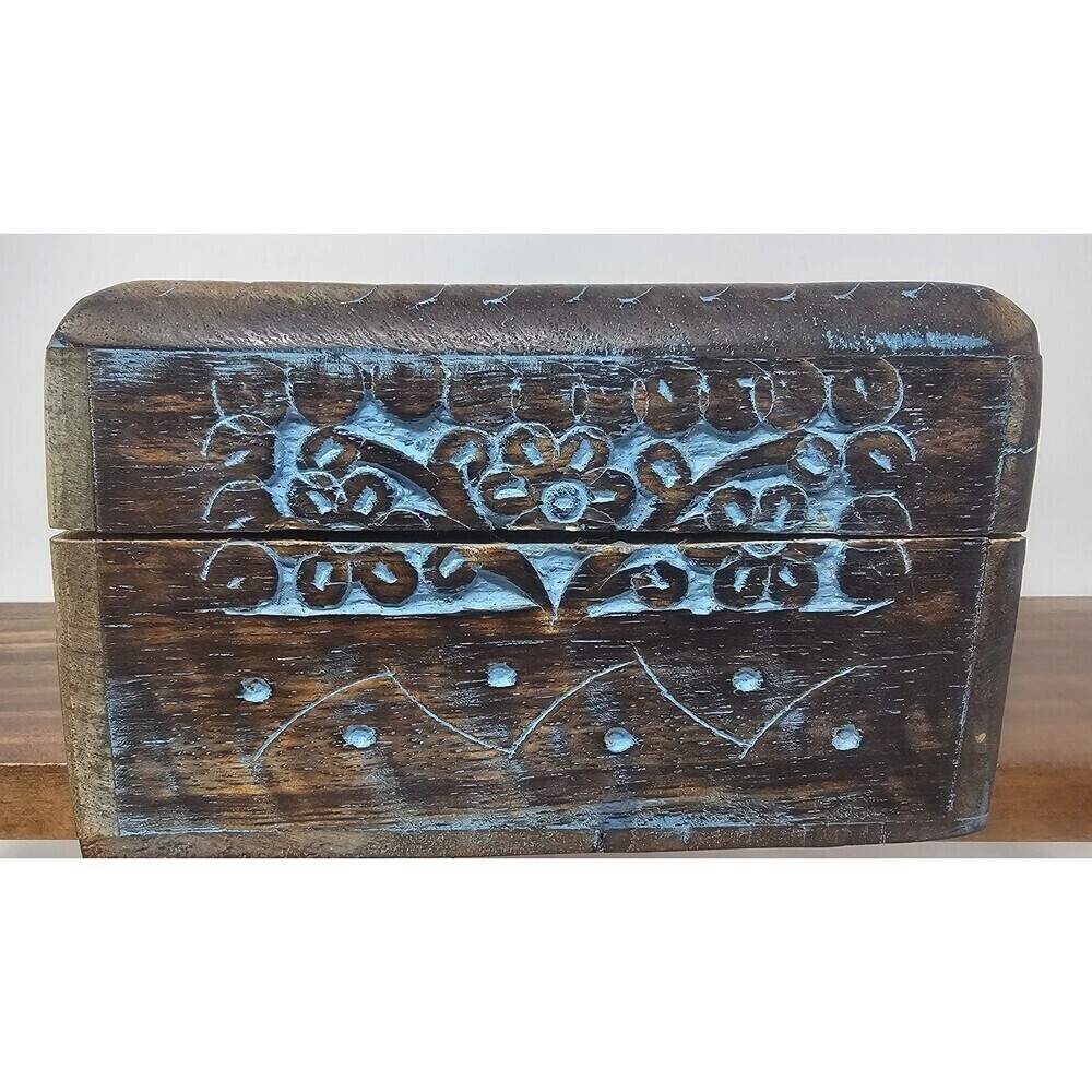 Vrinda Hand Carved Tree Of Life Wooden Jewelry Trinket Box Velvet Lined 8”x5” - Picture 3 of 15